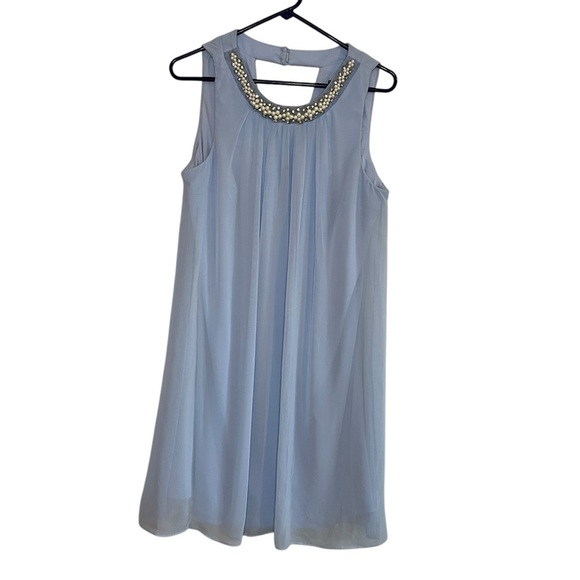 Scarlett Elegant Blue Sleeveless Dress with Beaded Neckline Size 14 Pale Blue - Picture 2 of 9